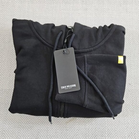 True Religion Full Zip Hoodie Men's XL NWT Black Long Sleeve Gold Sleeve - Picture 15 of 15